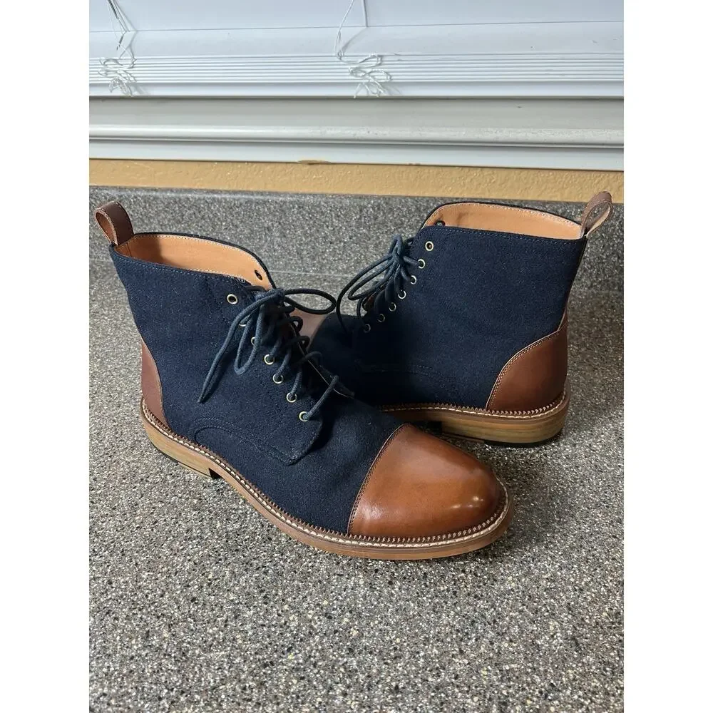 VINTAGE FOUNDRY CO Mens Size 10 Remington Boots Blue/Brown Ankle Lace Up Leather
